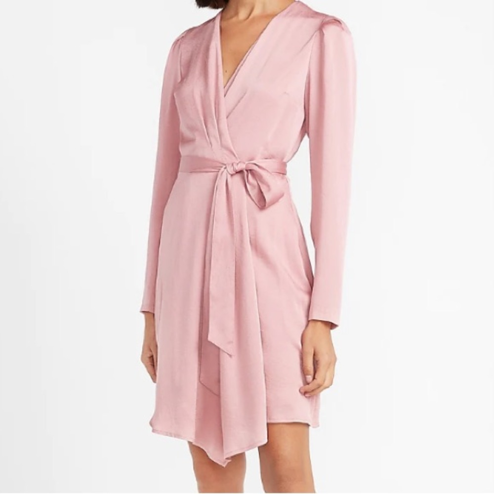 EXPRESS womens dusty pink wrap dress puff sleeve side tie large